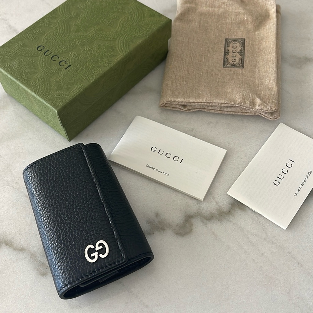 New, Authentic Gucci Gg Key Case, Key Holder, Black Leather Gift For Him / Her